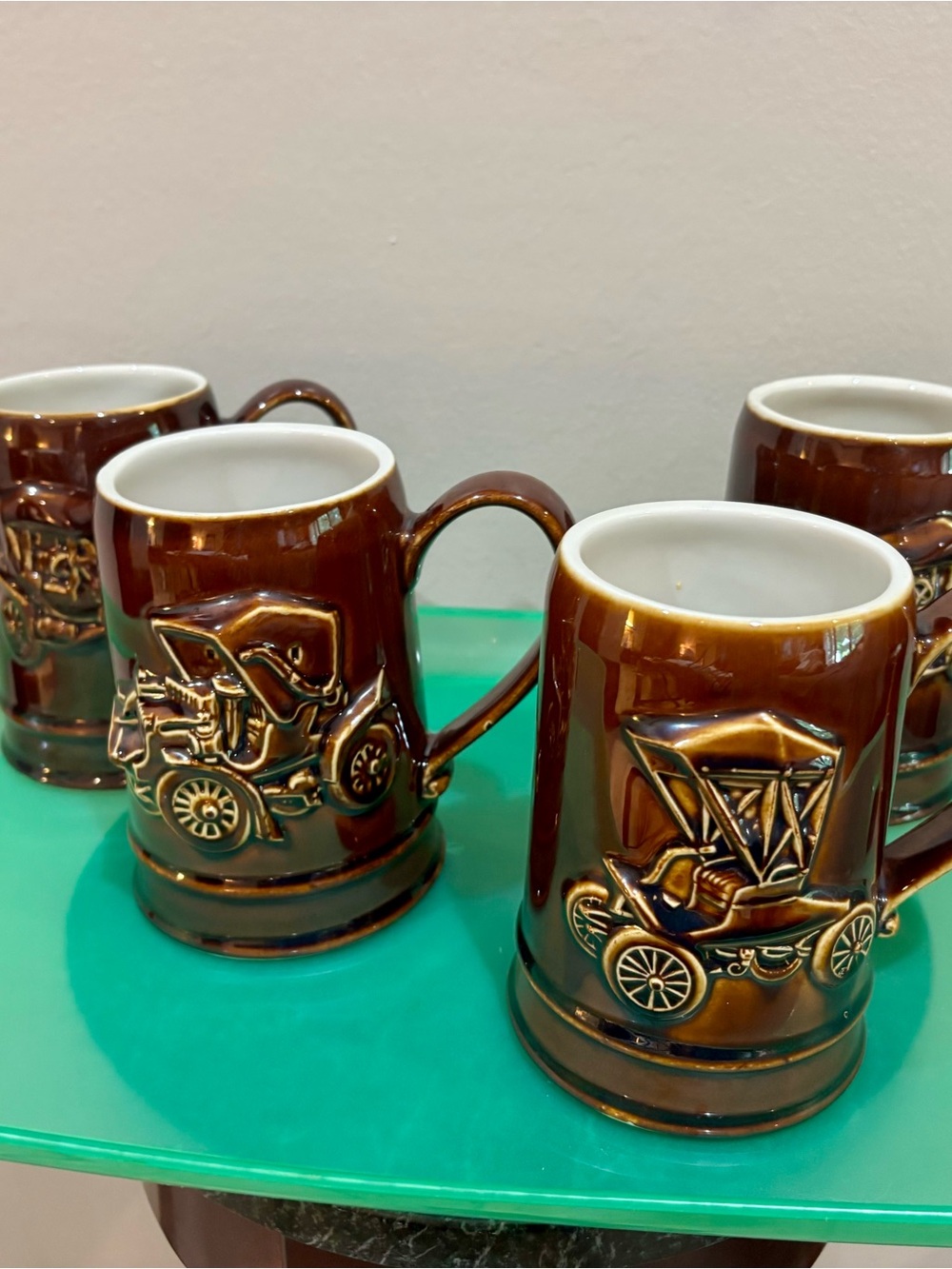 Hall China’s Ohio AAA Brown Ceramic Mugs with White Interior….Set of 4